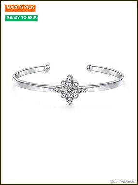 925 Sterling Silver Celtic Knot Adjustable Cuff Bracelet Women Irish Gift